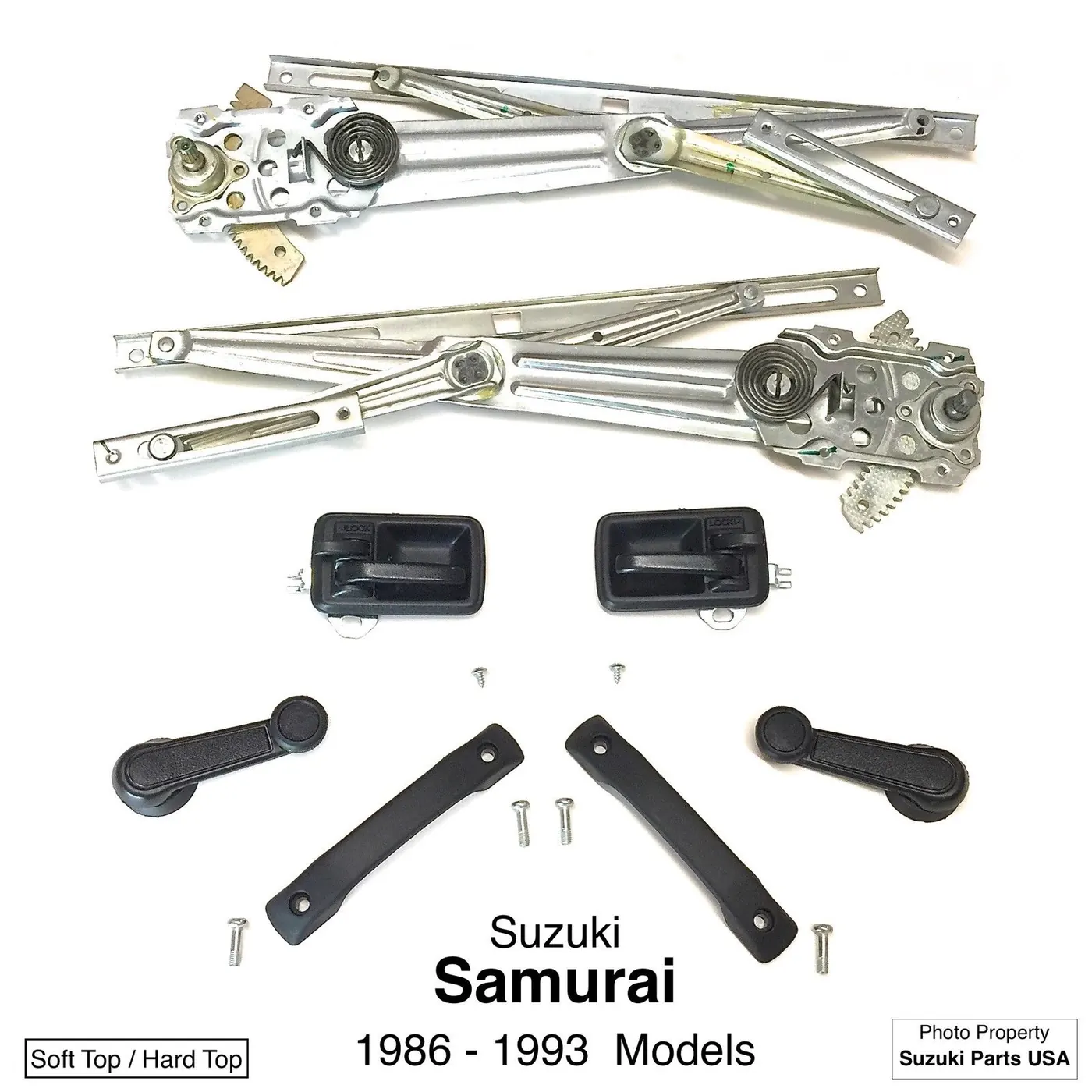 WINDOW REGULATORS / DOOR HANDLE SET / BLACK (OEM) – SAMURAI ’85-’93
