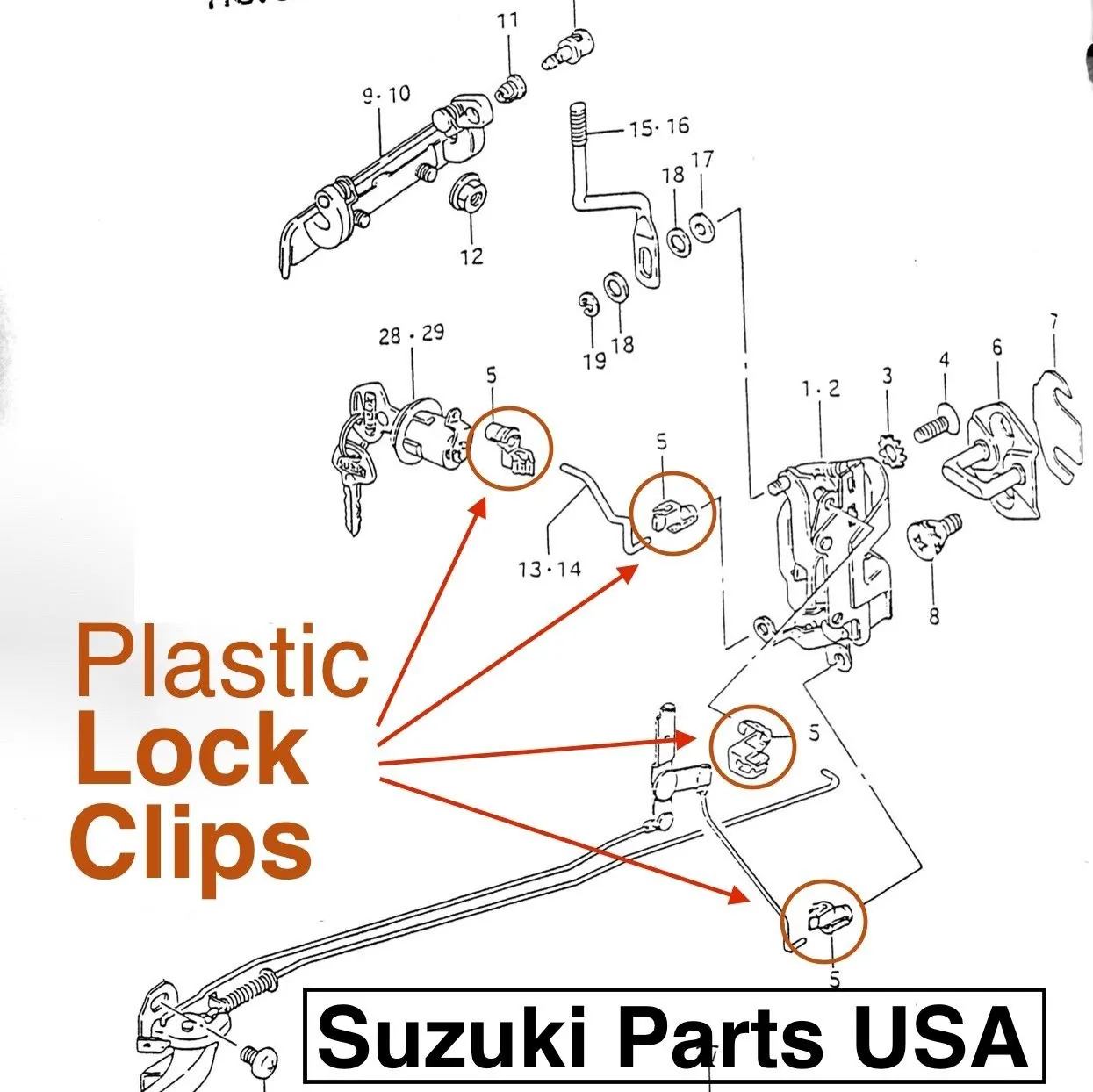 QTY 4 – CLIPS – DOOR / TAILGATE LOCK CYLINDER / LATCH – SAMURAI ’80-’95