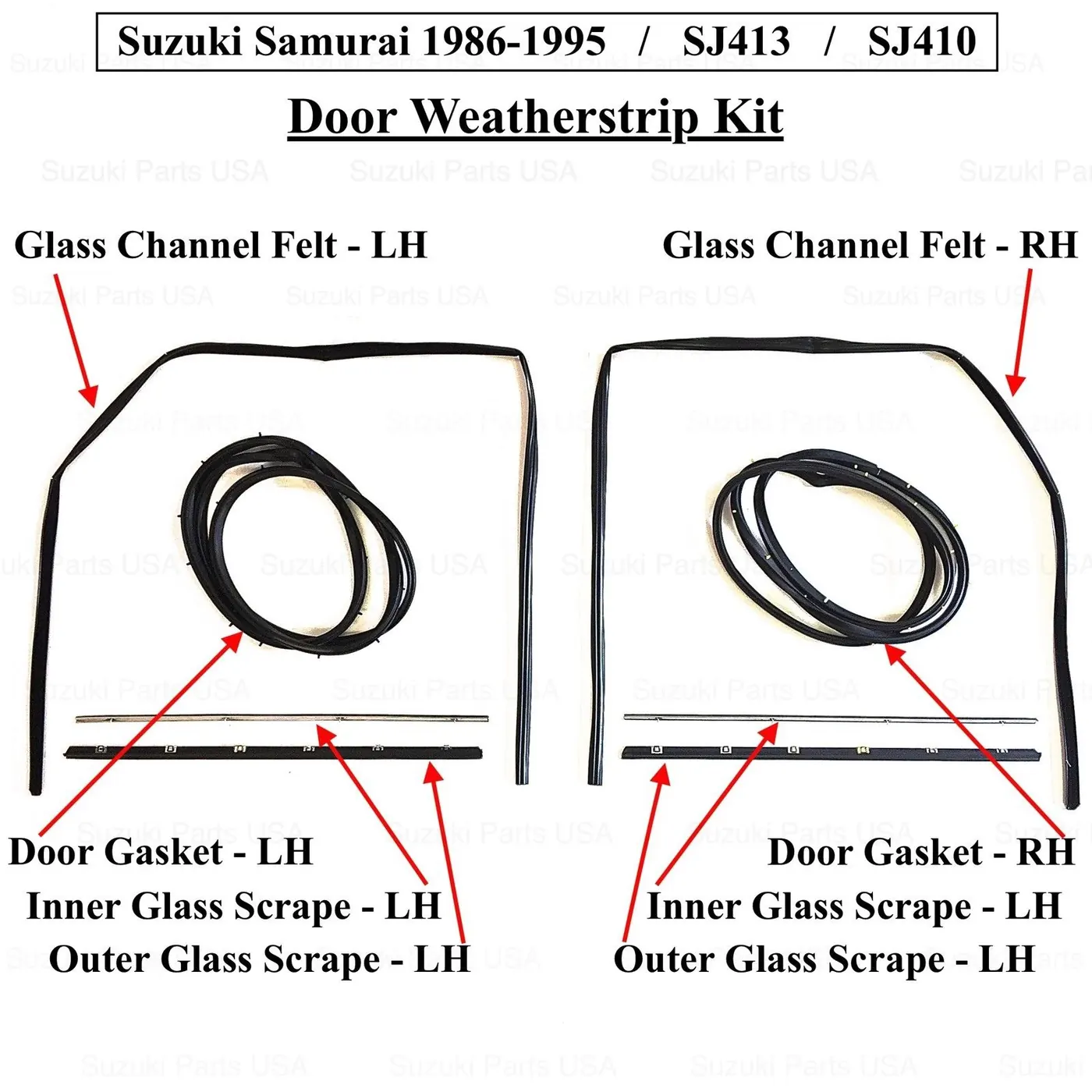 DOOR / GLASS SEAL KIT / DRIVER / PASSENGER SIDE (OEM) – SAMURAI ’80-’95